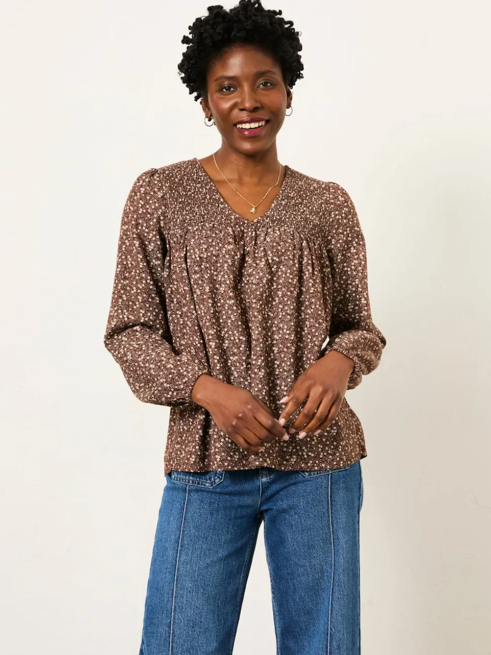 FatFace Nessie Brown Ditsy Blouse