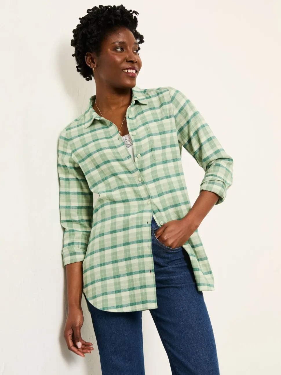 FatFace Olivia Green Petite Check Shirt
