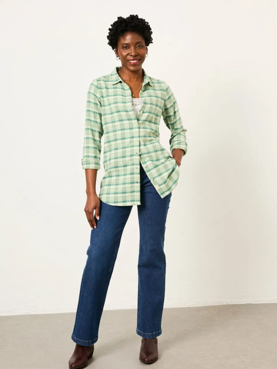 FatFace Olivia Green Petite Check Shirt