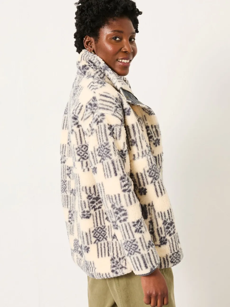 FatFace Rosie Ivory Papercut Floral Zip Through Fleece