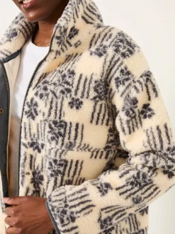 FatFace Rosie Ivory Papercut Floral Zip Through Fleece