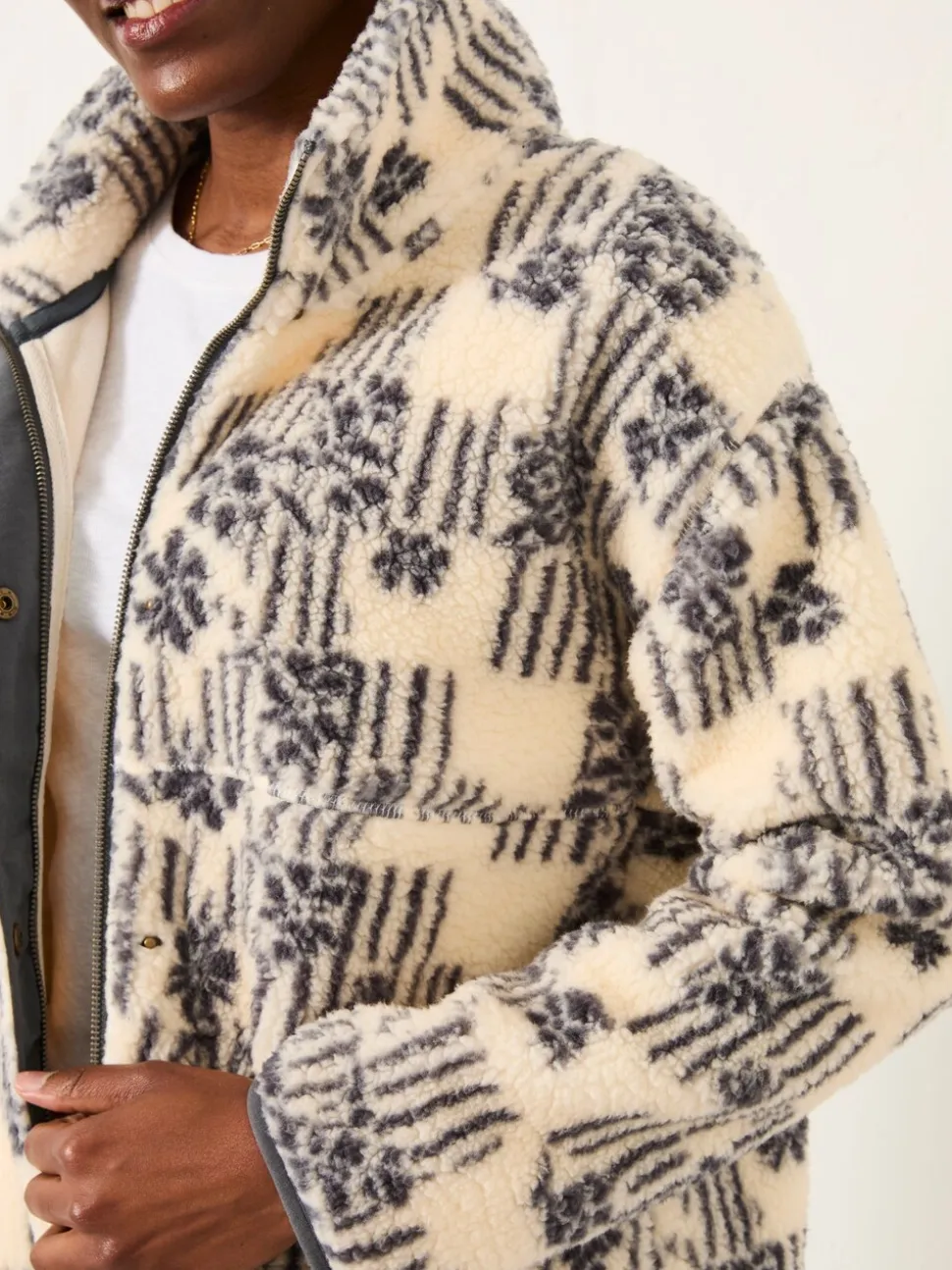 FatFace Rosie Ivory Papercut Floral Zip Through Fleece