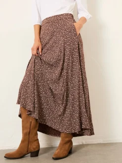 FatFace Sadie Brown Ditsy Midi Skirt
