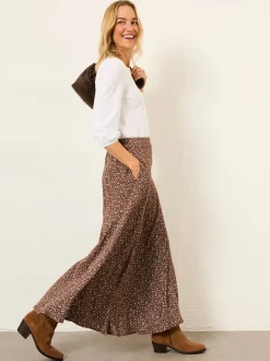 FatFace Sadie Brown Ditsy Midi Skirt