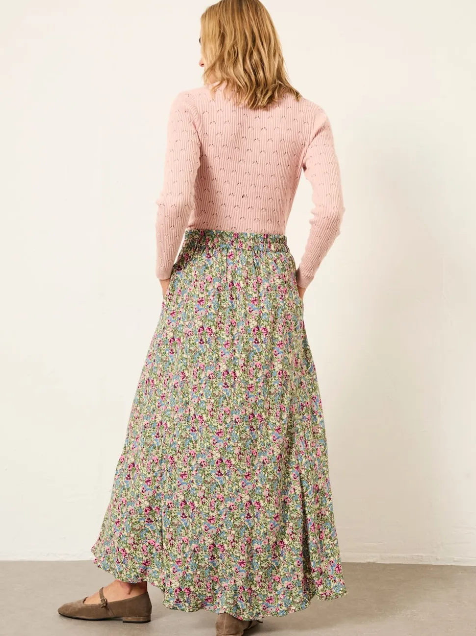 FatFace Sadie Green Ditsy Garden Midi Skirt
