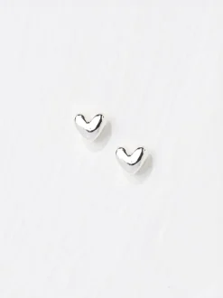 FatFace Silver Tone Heart Stud Earrings