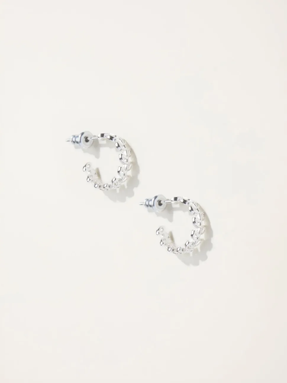 FatFace Silver Tone Leaf Huggie Earrings