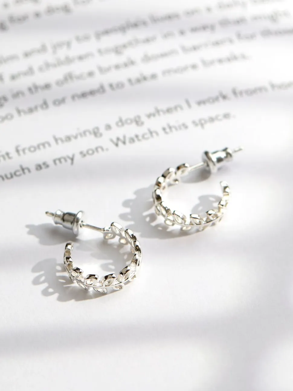 FatFace Silver Tone Leaf Huggie Earrings