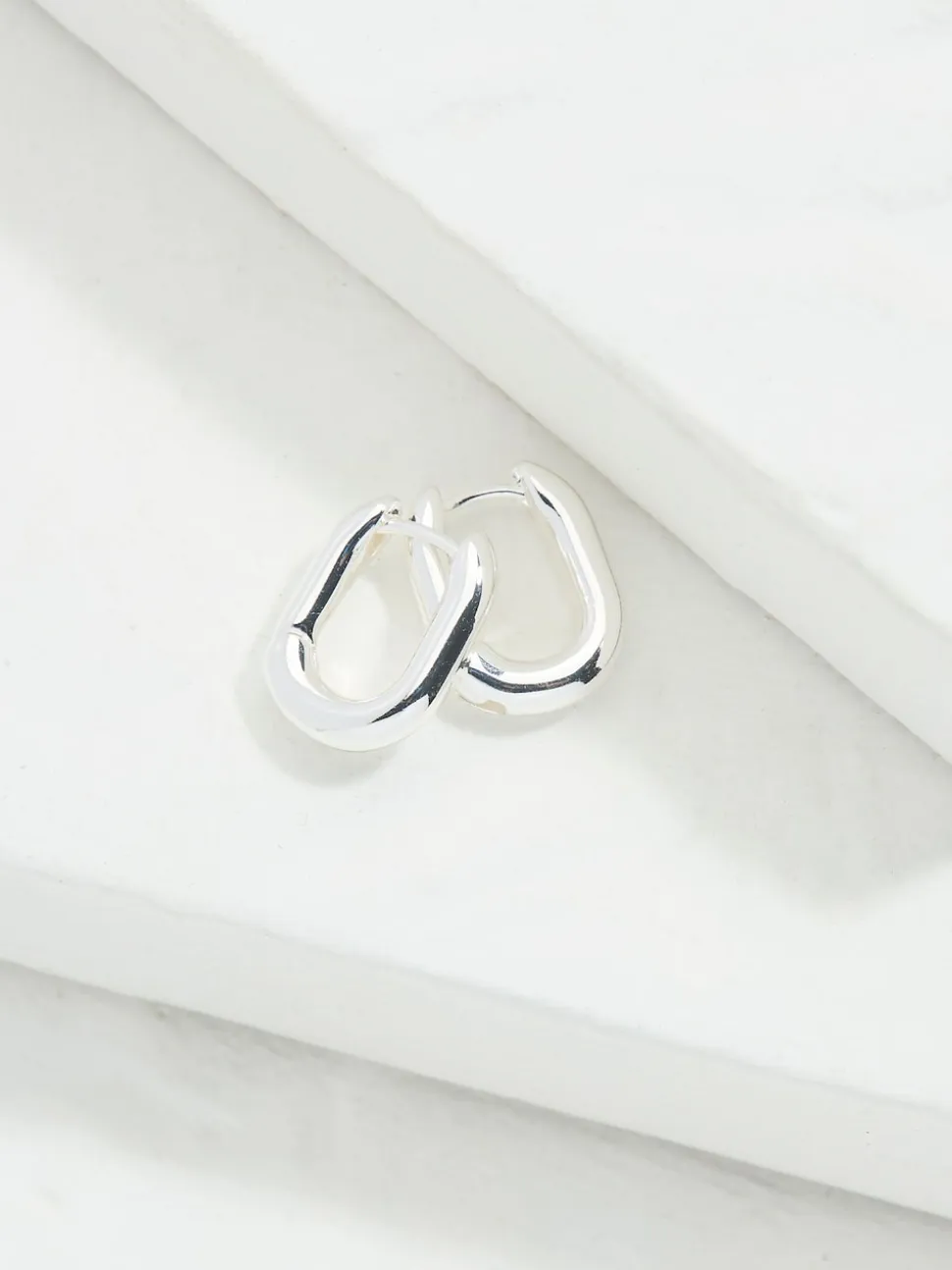 FatFace Silver Tone Oval Huggie Hoop Earrings