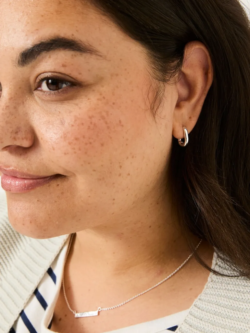 FatFace Silver Tone Oval Huggie Hoop Earrings
