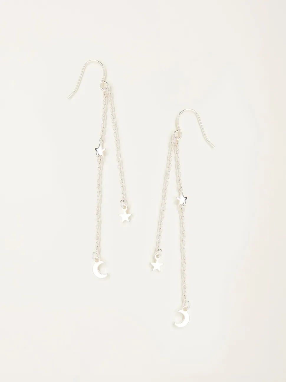 FatFace Silver Tone Star and Moon Chain Earrings