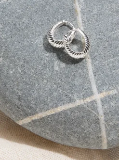 FatFace Silver Tone Textured Hoop Earrings