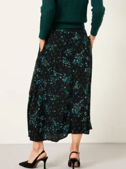 FatFace Skye Black Winter Meadow Midi Skirt