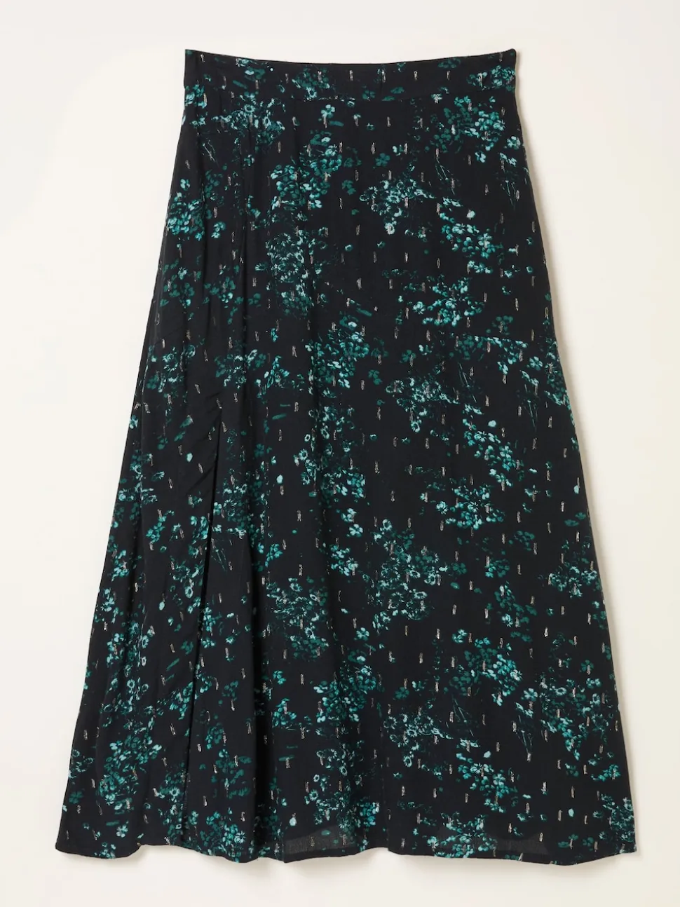 FatFace Skye Black Winter Meadow Midi Skirt