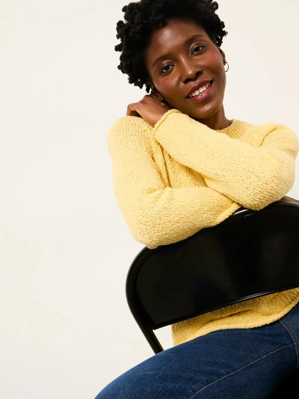 FatFace Sophia Yellow Knitted Slub Jumper