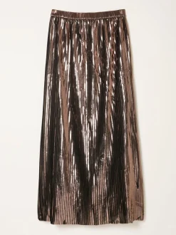 FatFace Talia Bronze Metallic Pleated Midi Skirt