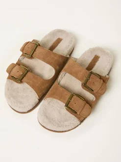 FatFace Tan Brown Cosy Borg Lined Leather Footbed