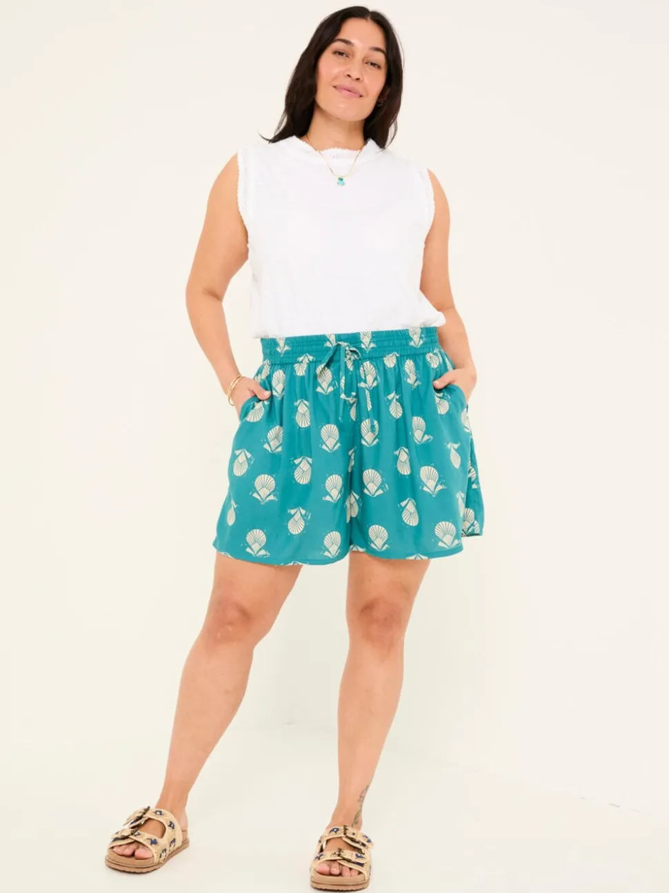 FatFace Teal Blue Lino Shell Flippy Shorts