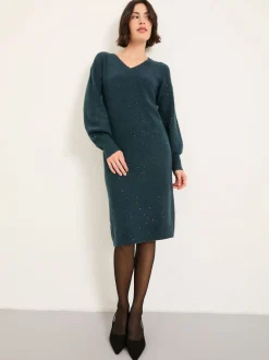 FatFace Teal Blue Sparkle Knit Midi Dress