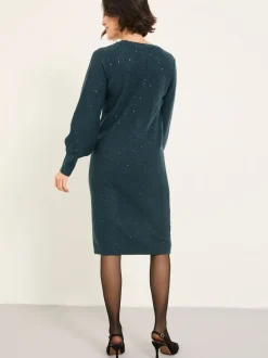 FatFace Teal Blue Sparkle Knit Midi Dress