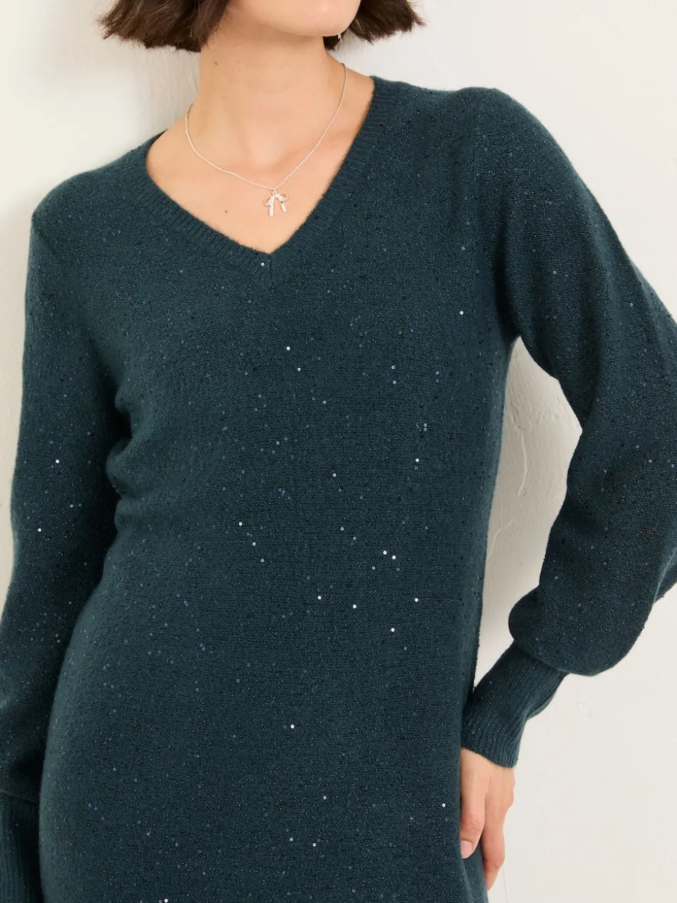 FatFace Teal Blue Sparkle Knit Midi Dress
