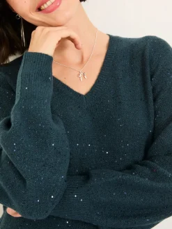 FatFace Teal Blue Sparkle Knit Midi Dress