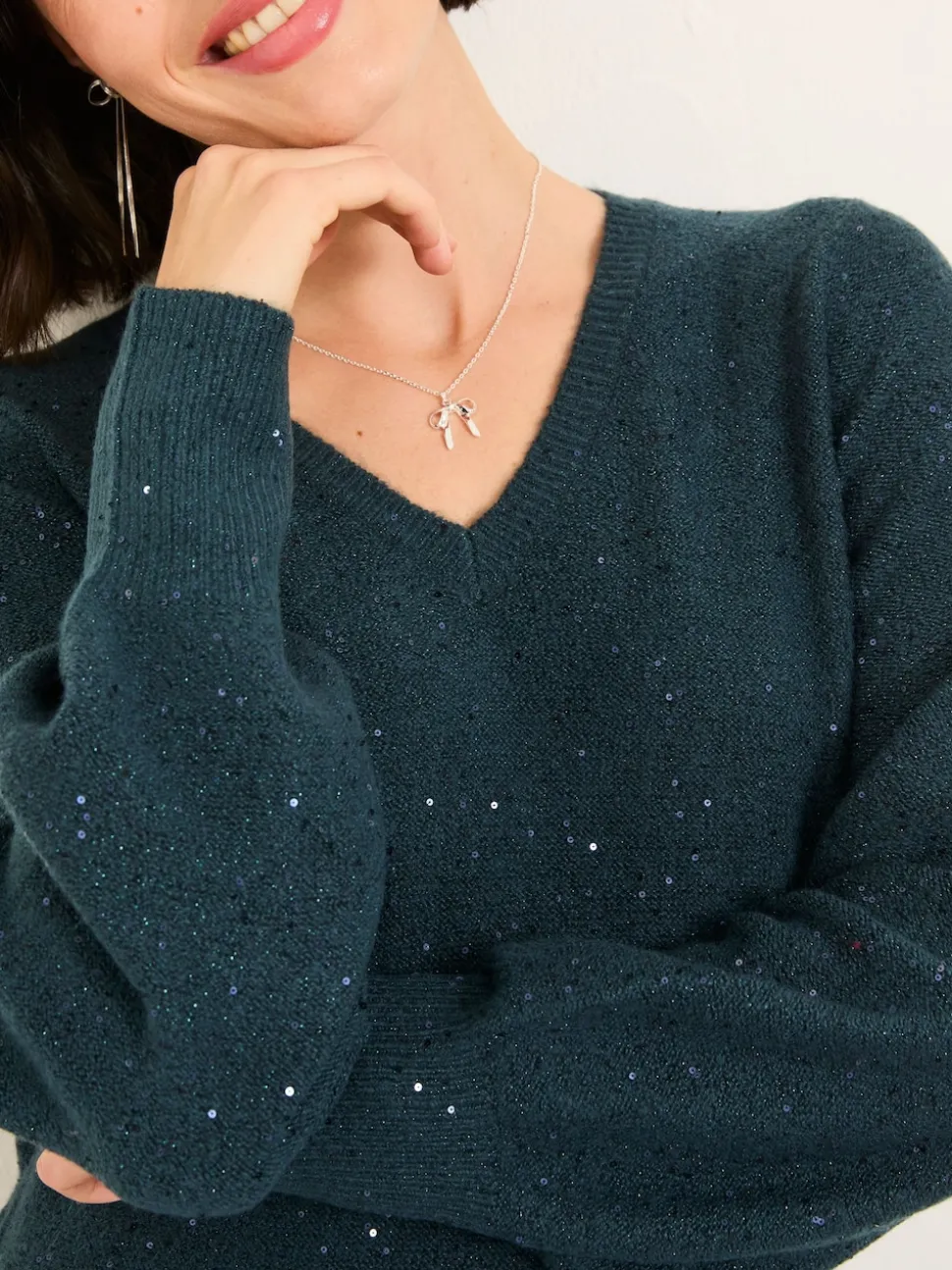 FatFace Teal Blue Sparkle Knit Midi Dress