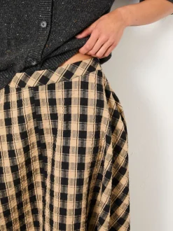 FatFace Tilda Black Check Midi Skirt