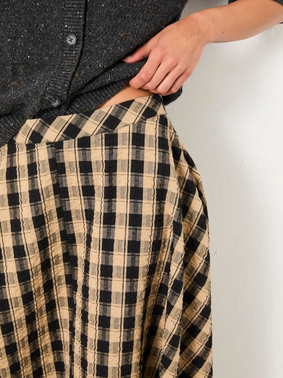 FatFace Tilda Black Check Midi Skirt