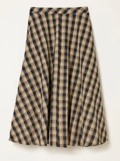 FatFace Tilda Black Check Midi Skirt