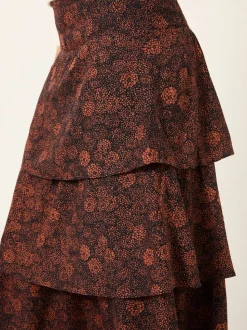 FatFace Tonia Black Circle Floral Midi Skirt