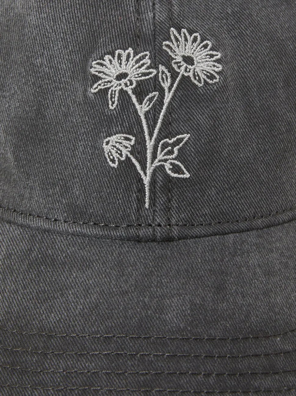 FatFace Washed Black Embroidered Daisy Cap