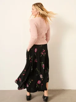 FatFace Willow Black Spring Floral Midi Skirt