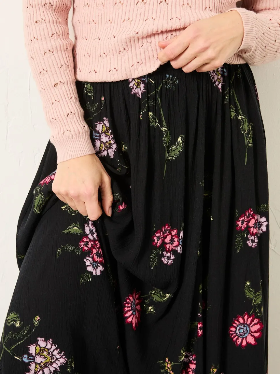 FatFace Willow Black Spring Floral Midi Skirt