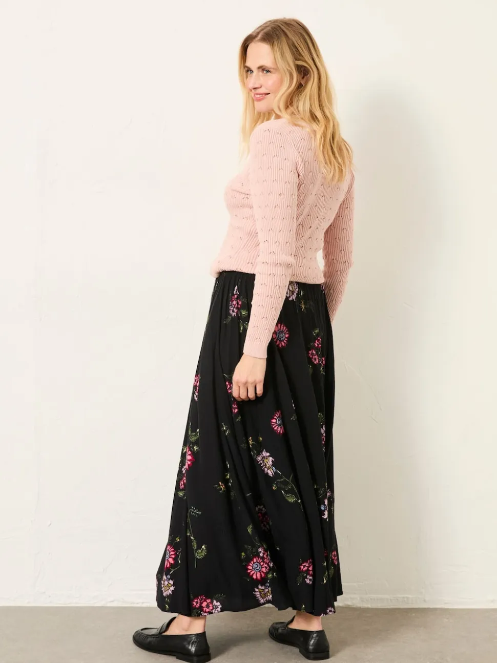 FatFace Willow Black Spring Floral Midi Skirt