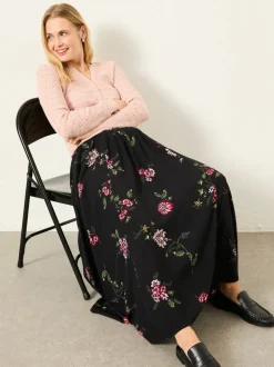 FatFace Willow Black Spring Floral Midi Skirt