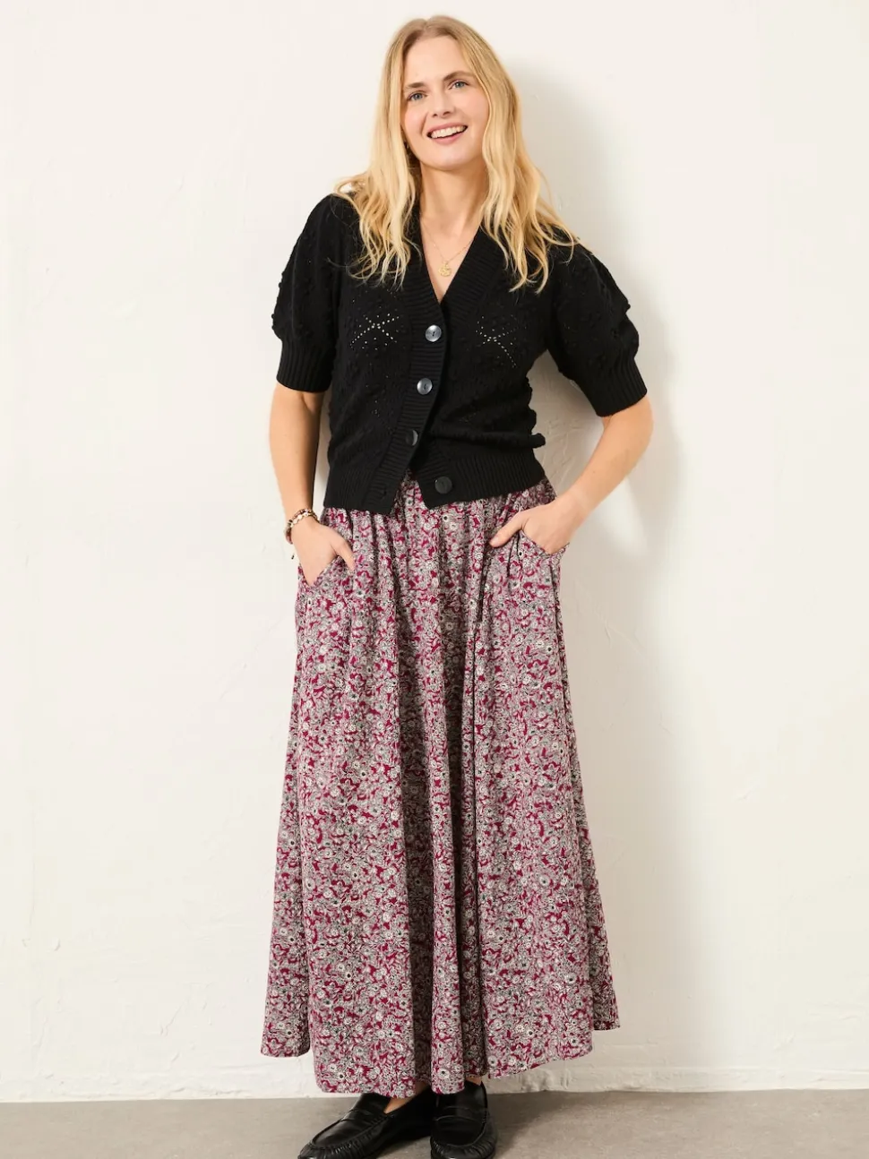 FatFace Willow Plum Purple 2 Tone Floral Midi Skirt