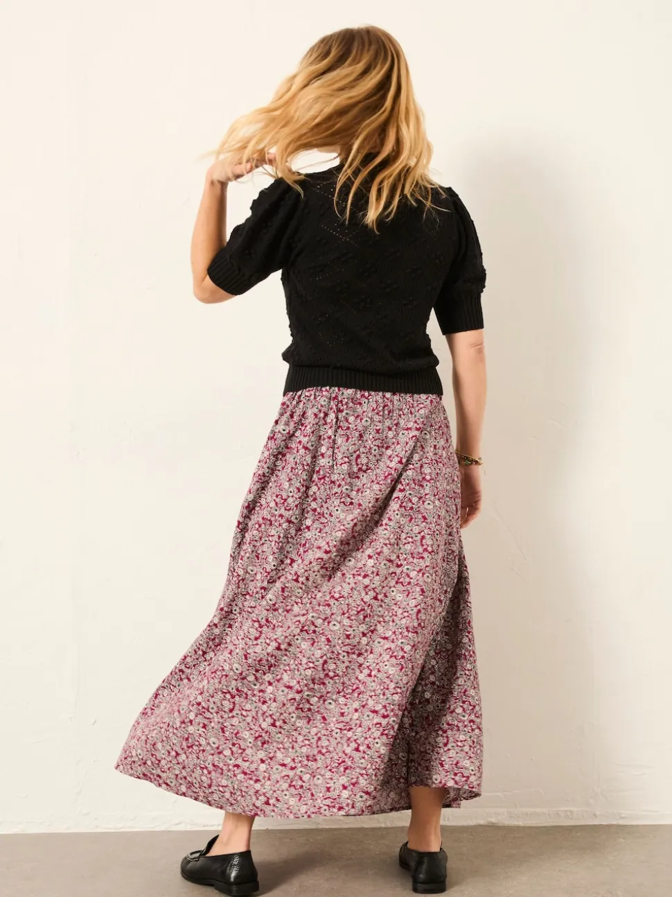 FatFace Willow Plum Purple 2 Tone Floral Midi Skirt