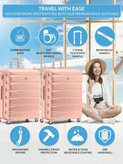 Flight Knight Large Pink Check In Hold Luggage Hardcase Travel Suitcases Set Of 2