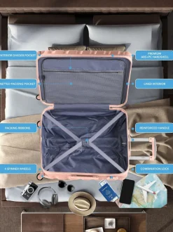 Flight Knight Large Pink Check In Hold Luggage Hardcase Travel Suitcases Set Of 2