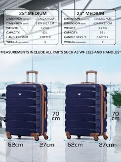 Flight Knight Medium Blue Check In Hold Luggage Hardcase Travel Suitcases Set Of 2