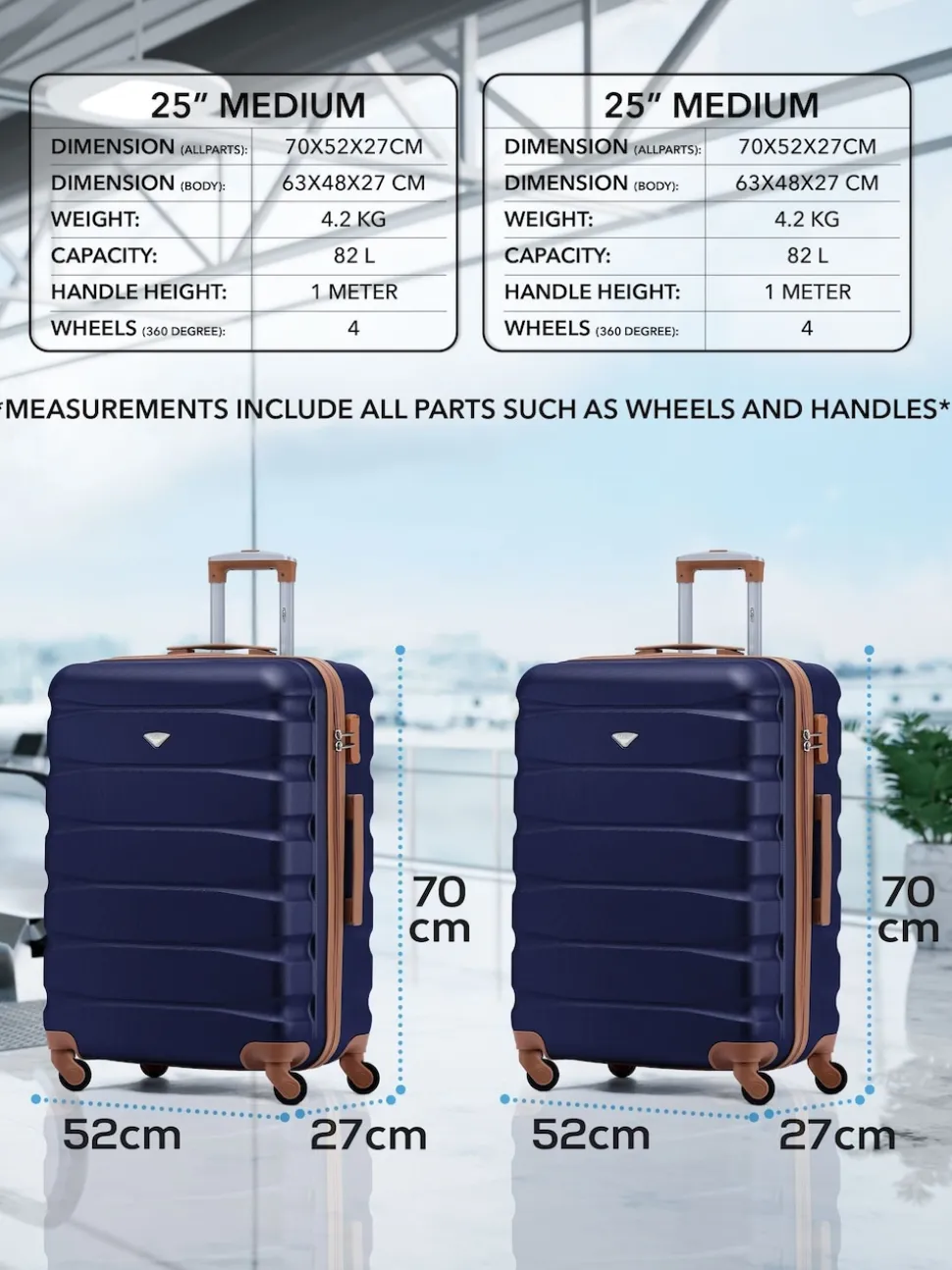 Flight Knight Medium Blue Check In Hold Luggage Hardcase Travel Suitcases Set Of 2