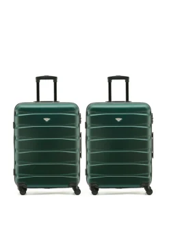 Flight Knight Medium Green Check In Hold Luggage Hardcase Travel Suitcases Set Of 2