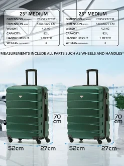 Flight Knight Medium Green Check In Hold Luggage Hardcase Travel Suitcases Set Of 2