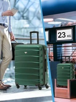 Flight Knight Medium Green Check In Hold Luggage Hardcase Travel Suitcases Set Of 2