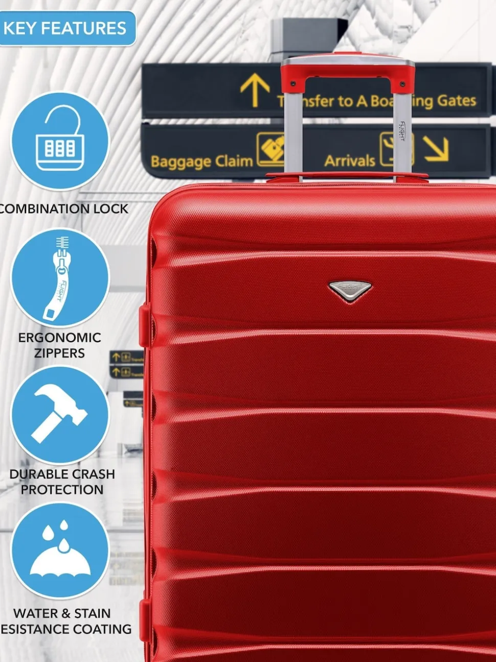 Flight Knight Medium Red Check In & Small Carry On Hardcase Travel Suitcases Set Of 2