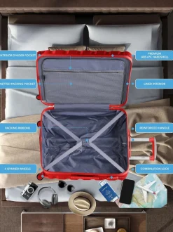 Flight Knight Medium Red Check In & Small Carry On Hardcase Travel Suitcases Set Of 2