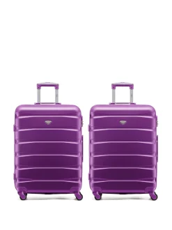 Flight Knight Purple Set of 2 Medium Check-In Hold Luggage Hardcase Travel Suitcases