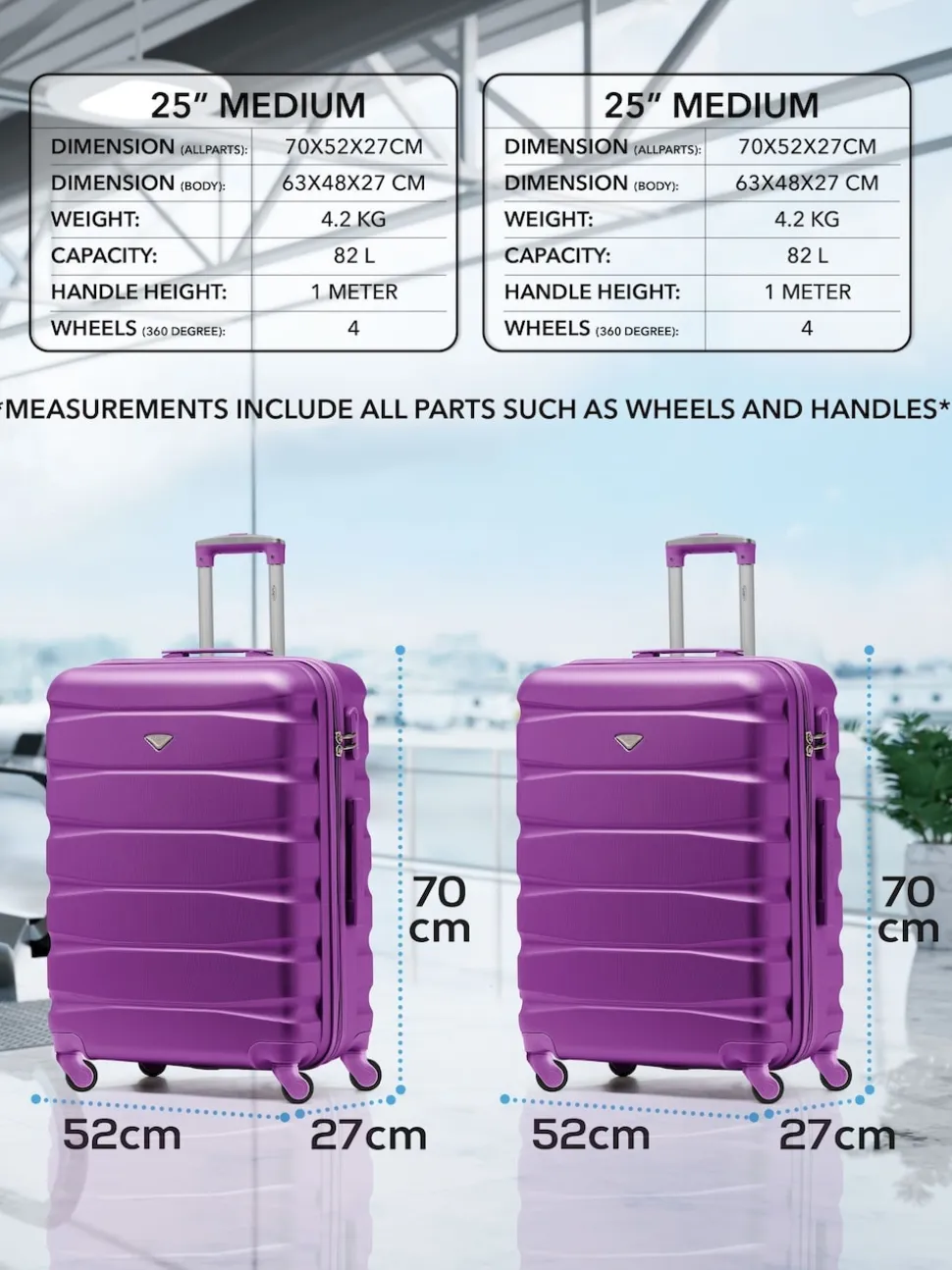 Flight Knight Purple Set of 2 Medium Check-In Hold Luggage Hardcase Travel Suitcases
