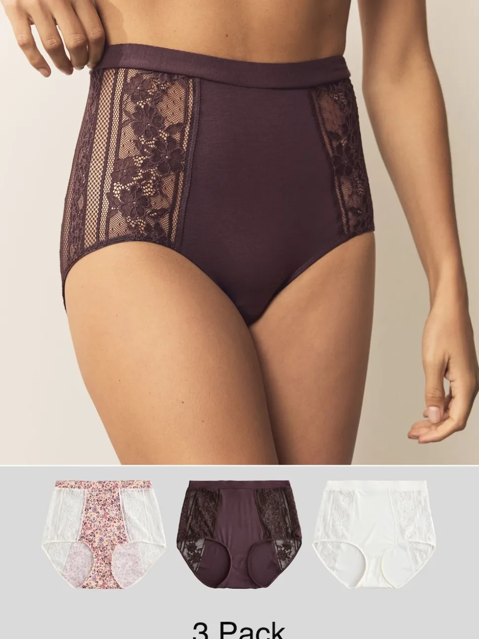 Floral Full Brief Modal & Lace Knickers 3 Pack